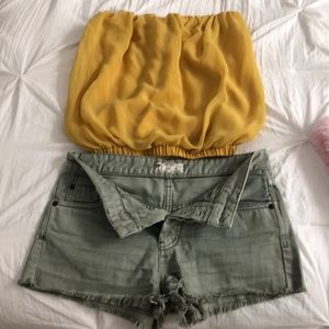 Free people outfit. Shorts and strapless top